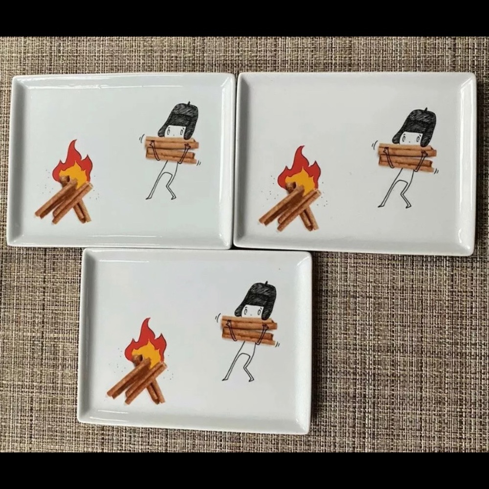 CB2 Set of 3 NWT Oliver Plates Cinnamon Log